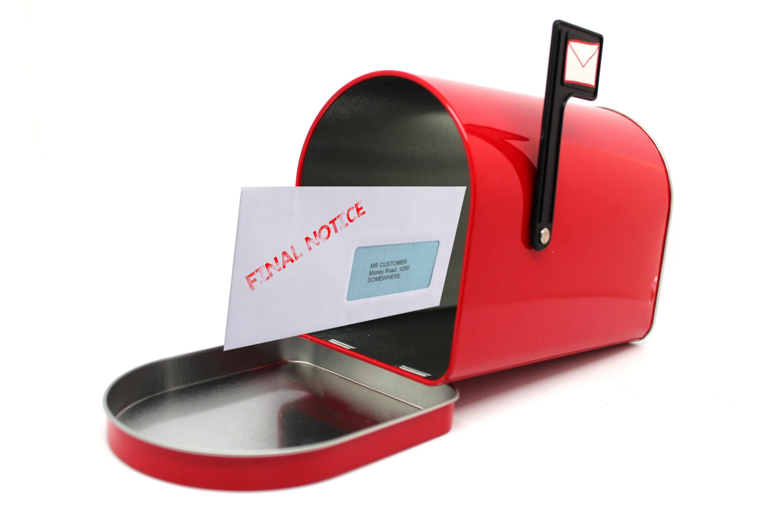 Red Mailbox having a letter with a final notice written on it